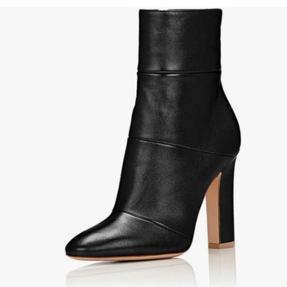 Women's Black Leather High Heel Ankle Boot